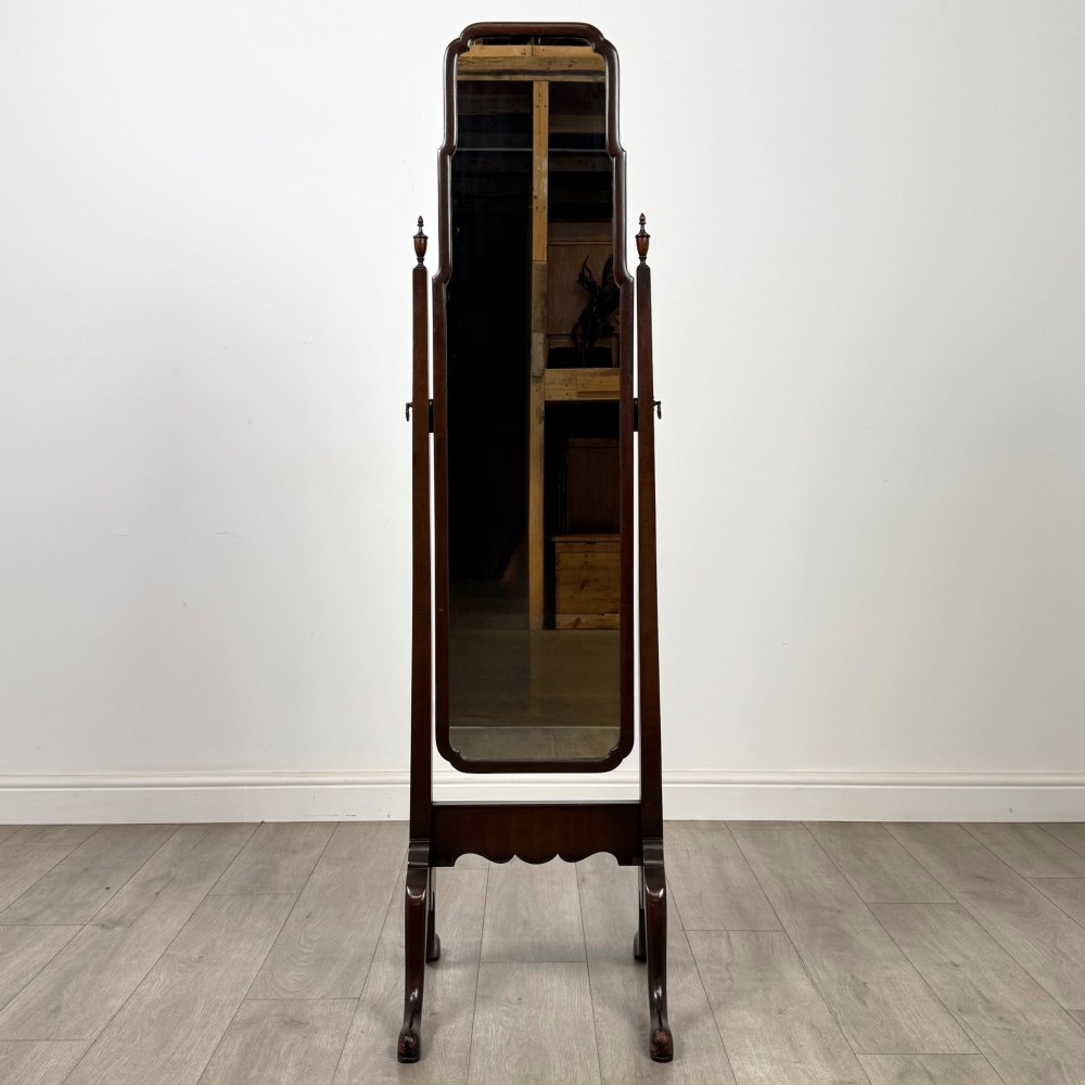 Antique 20th Century Georgian Style Cheval Mirror In Mahogany View II