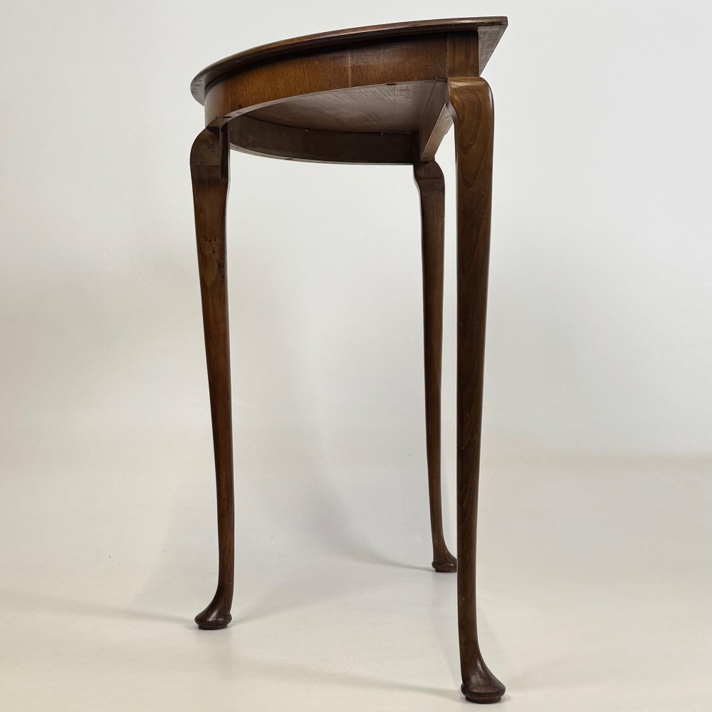 Antique 20th Century Edwardian Demi Lune Side Table In Oak View III