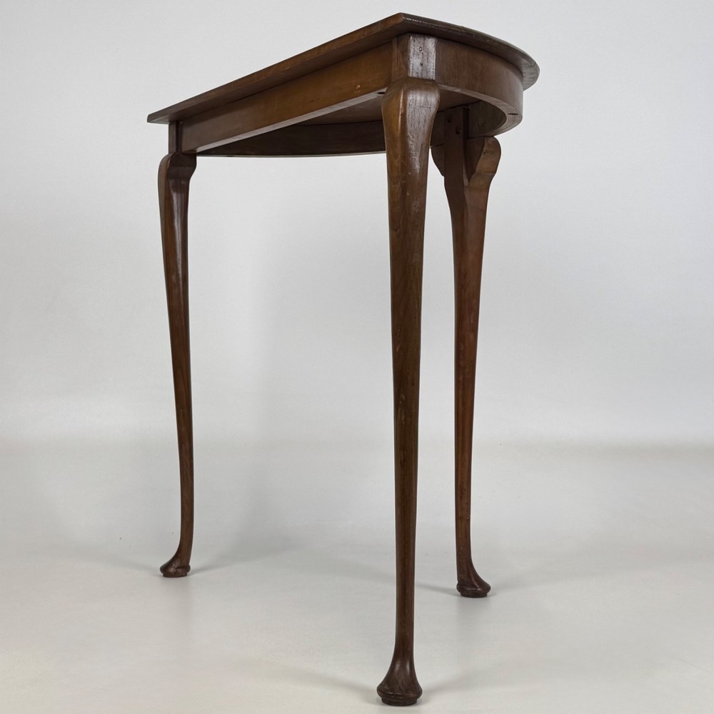 Antique 20th Century Edwardian Demi Lune Side Table In Oak View VI