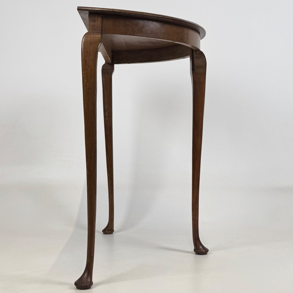 Antique 20th Century Edwardian Demi Lune Side Table In Oak View VII