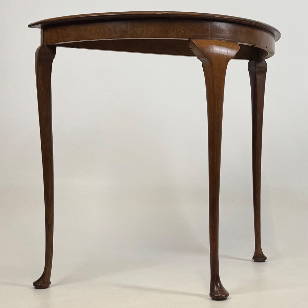 Antique 20th Century Edwardian Demi Lune Side Table In Oak View VIII