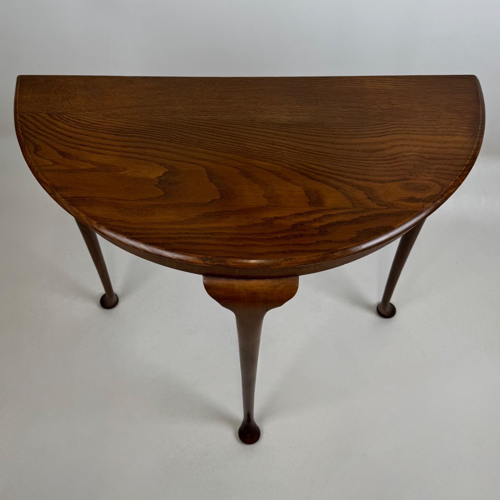 Antique 20th Century Edwardian Demi Lune Side Table In Oak View IX