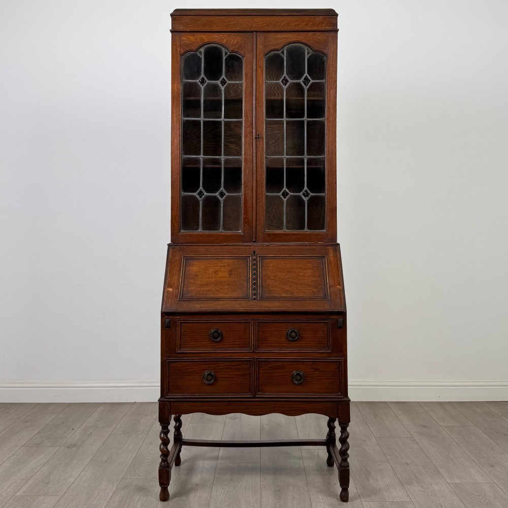 Antique 20th Century Edwardian Bureau Bookcase In Oak