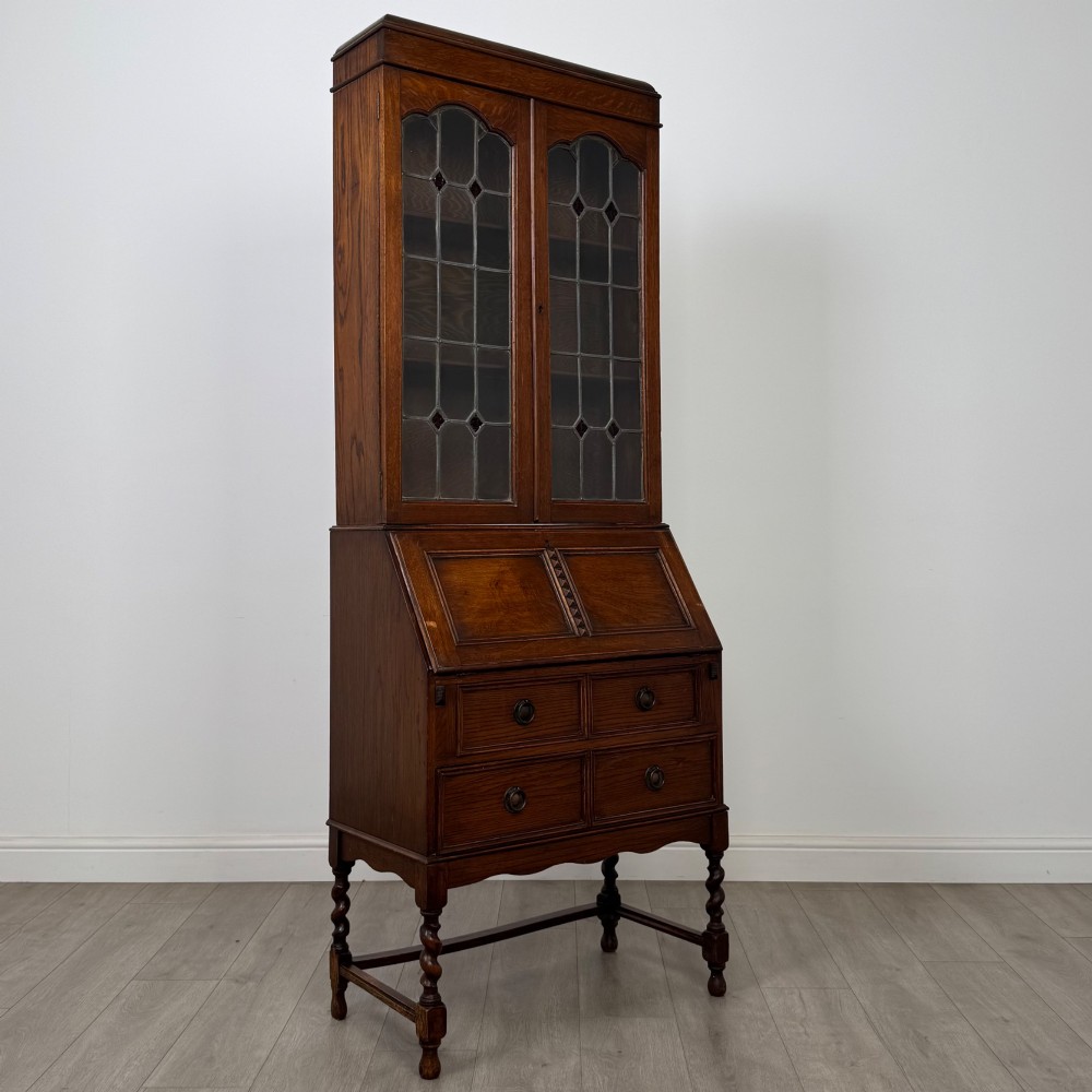 Antique 20th Century Edwardian Bureau Bookcase In Oak View IX