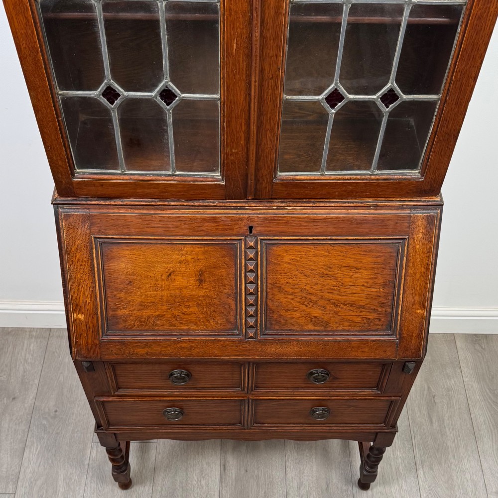Antique 20th Century Edwardian Bureau Bookcase In Oak View X
