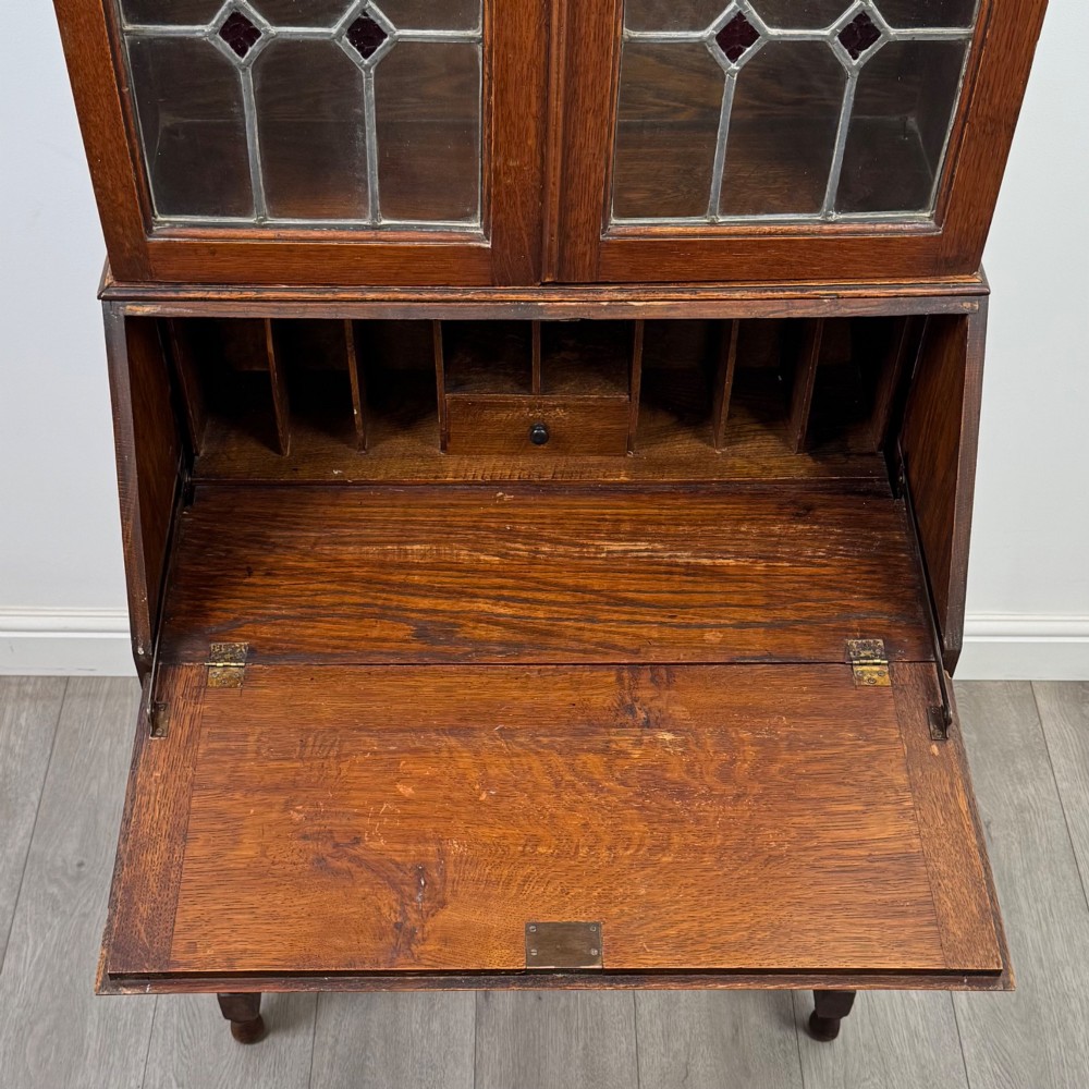 Antique 20th Century Edwardian Bureau Bookcase In Oak View XI