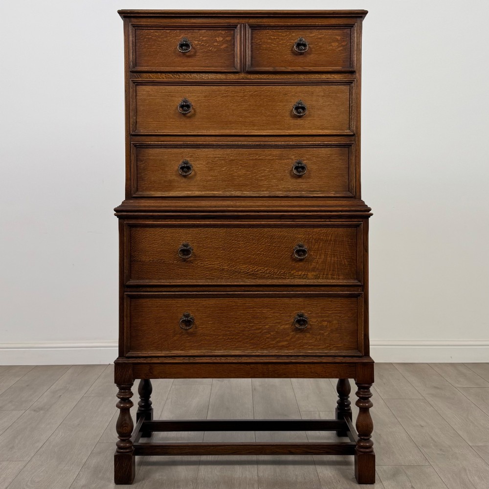 Antique 20th Century Edwardian Chest On Chest In Oak