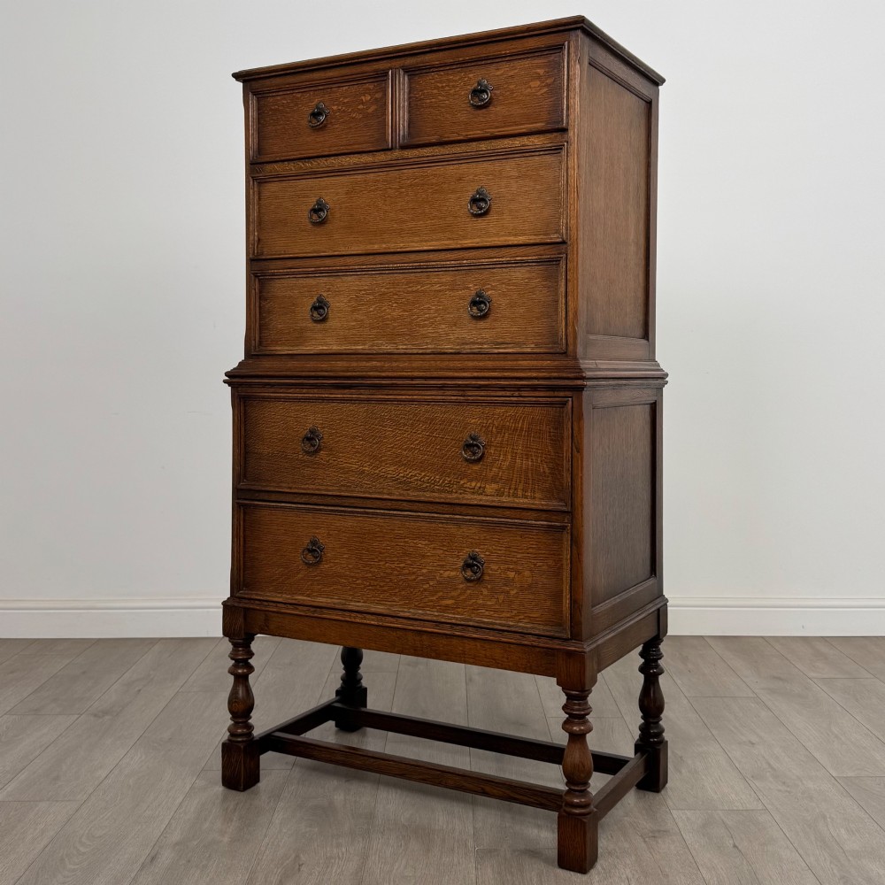 Antique 20th Century Edwardian Chest On Chest In Oak View II