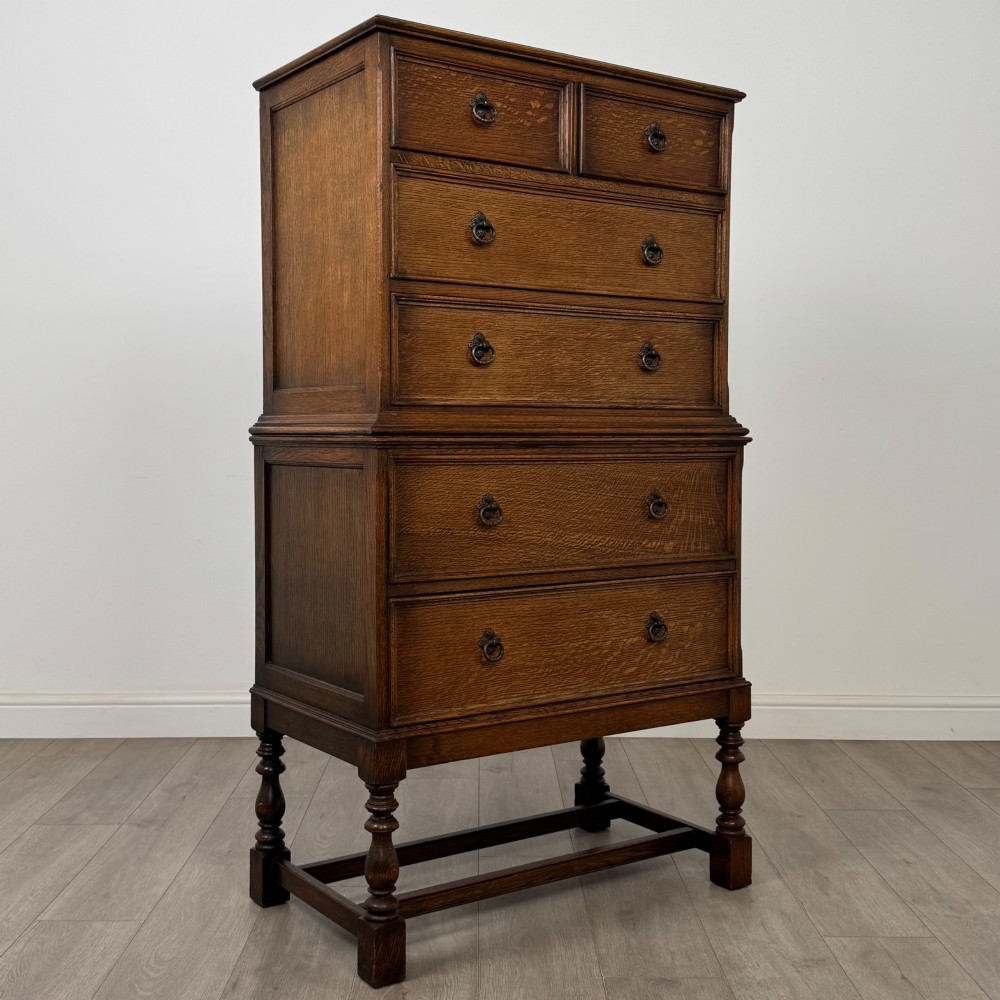 Antique 20th Century Edwardian Chest On Chest In Oak View VIII