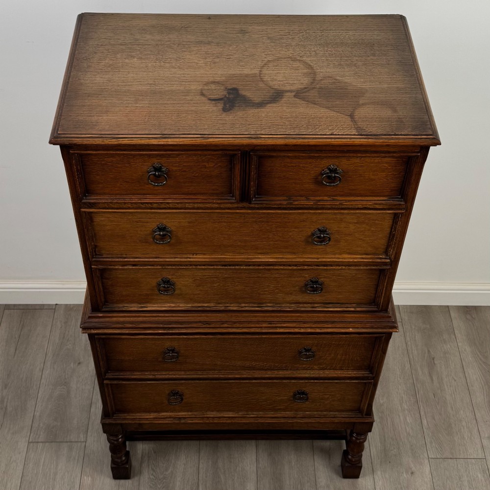 Antique 20th Century Edwardian Chest On Chest In Oak View IX