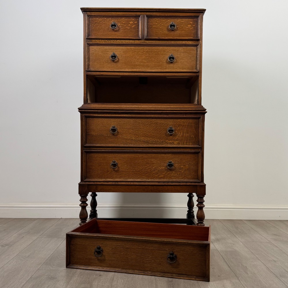 Antique 20th Century Edwardian Chest On Chest In Oak View X
