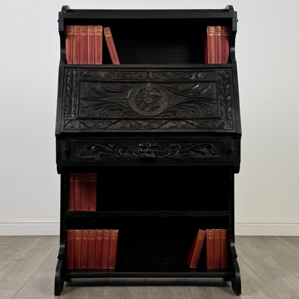 Antique 19th Century Victorian Green Man Bureau In Oak