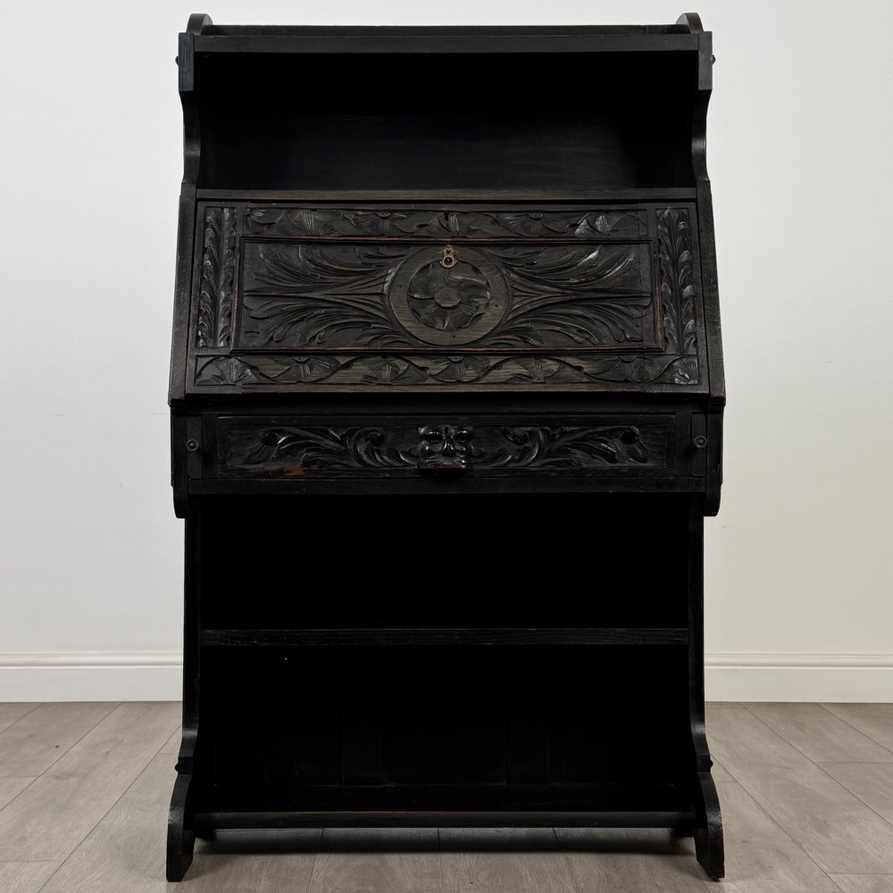 Antique 19th Century Victorian Green Man Bureau In Oak View II