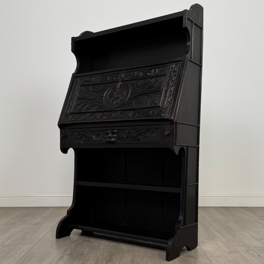 Antique 19th Century Victorian Green Man Bureau In Oak View IV