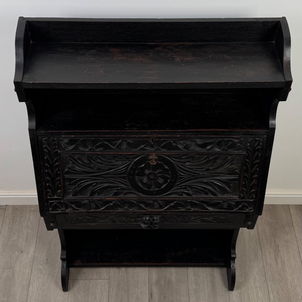 Antique 19th Century Victorian Green Man Bureau In Oak View XI