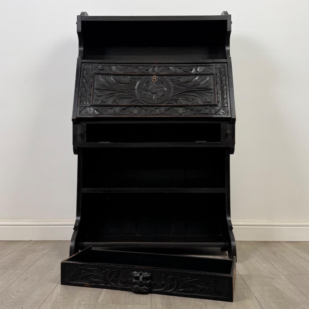 Antique 19th Century Victorian Green Man Bureau In Oak View XIII