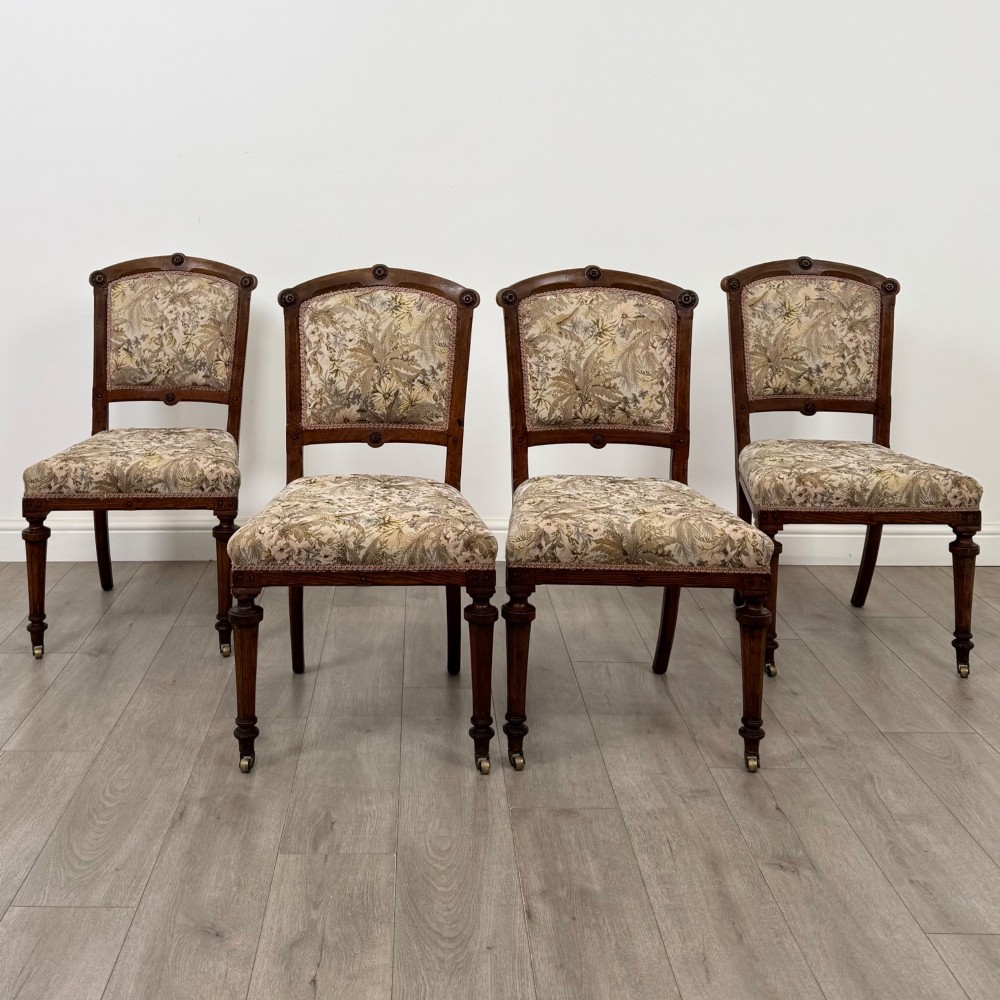 Antique 20th Century Edwardian Set Of 4 Oak Dining Chairs