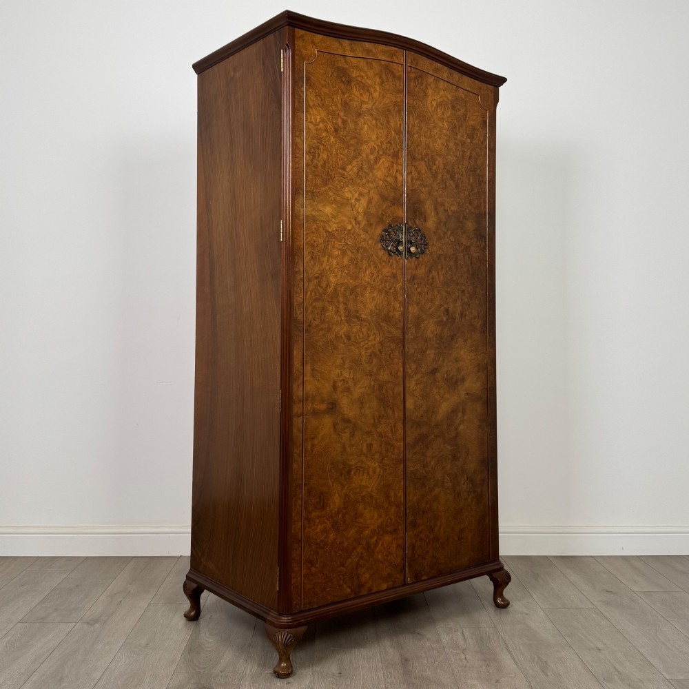 Antique 20th Century Wardrobe In Burr Walnut View IX