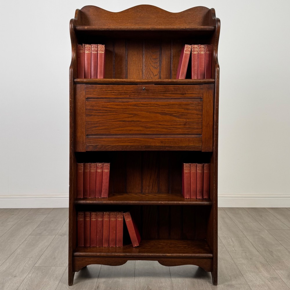 Antique 20th Century Narrow Edwardian Bureau In Oak View II