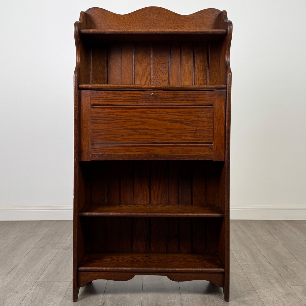 Antique 20th Century Narrow Edwardian Bureau In Oak