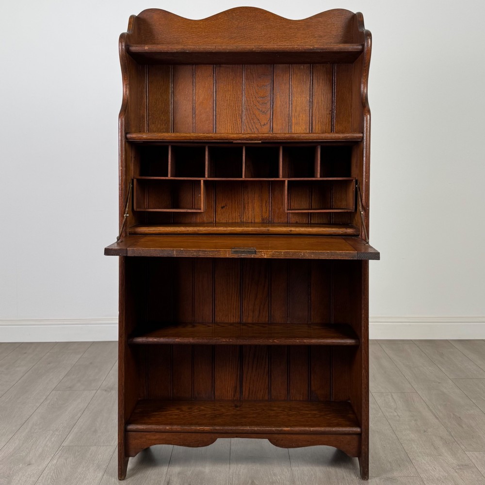 Antique 20th Century Narrow Edwardian Bureau In Oak View III