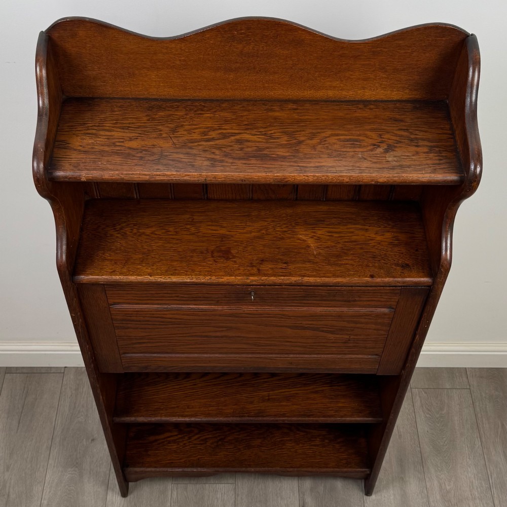 Antique 20th Century Narrow Edwardian Bureau In Oak View XI