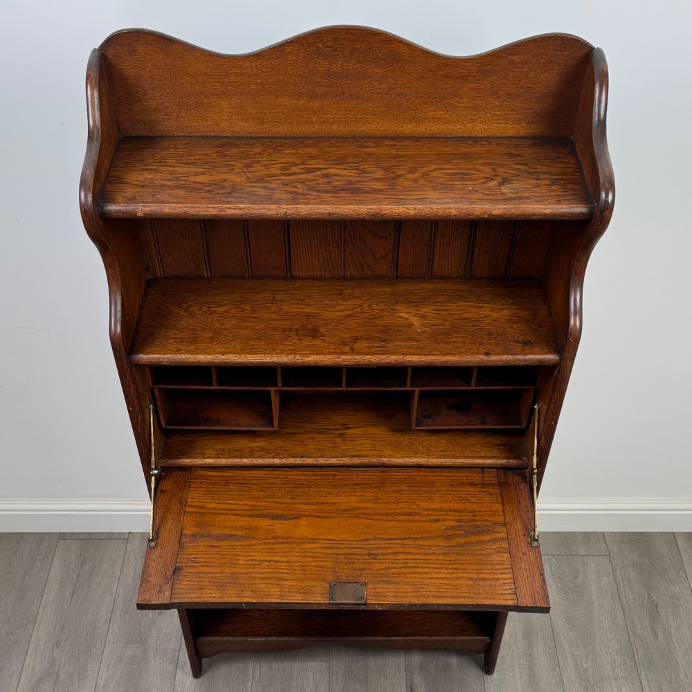 Antique 20th Century Narrow Edwardian Bureau In Oak View XII
