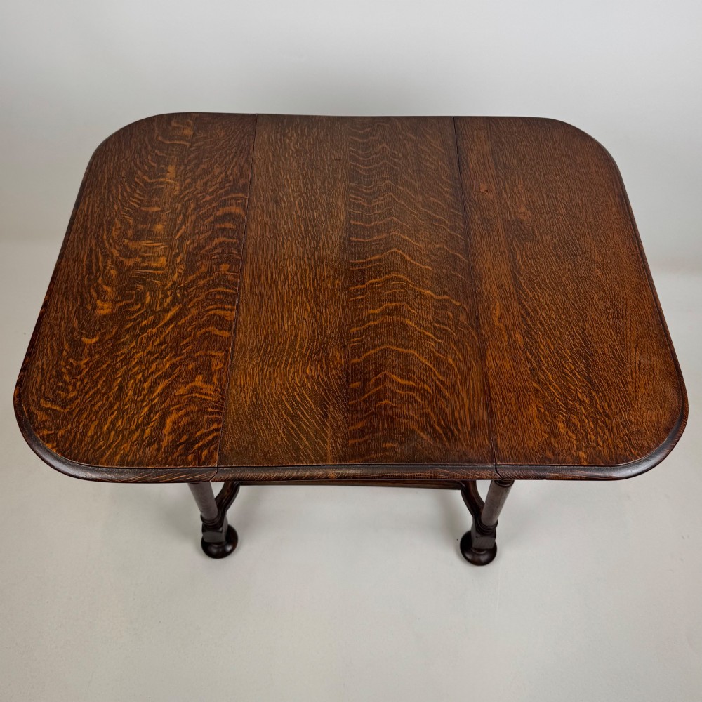 Antique 20th Century Small Drop Leaf Side Table In Oak View XI