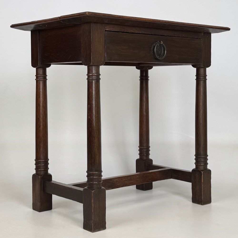Antique 20th Century Art Nouveau Style Side Table In Oak View VIII
