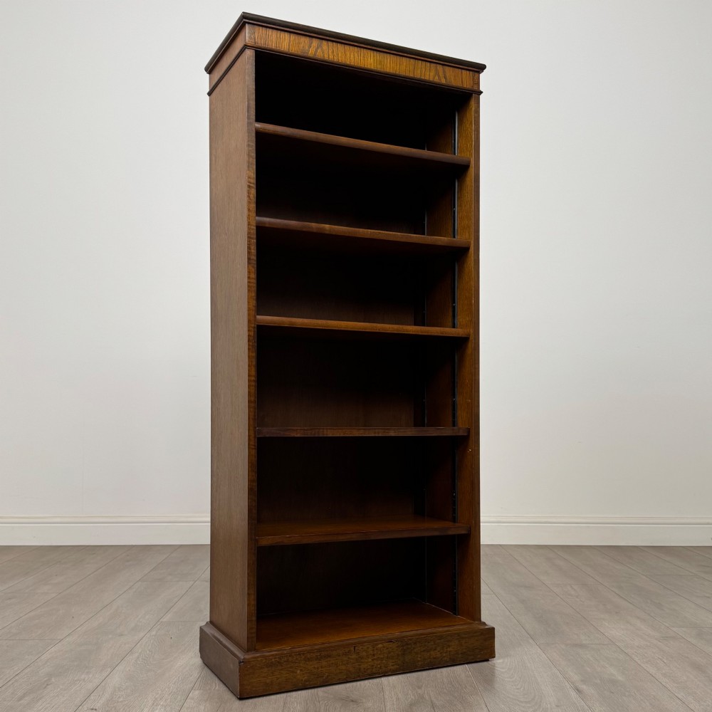 Antique 20th Century Good Quality Open Bookcase In Oak View VIII