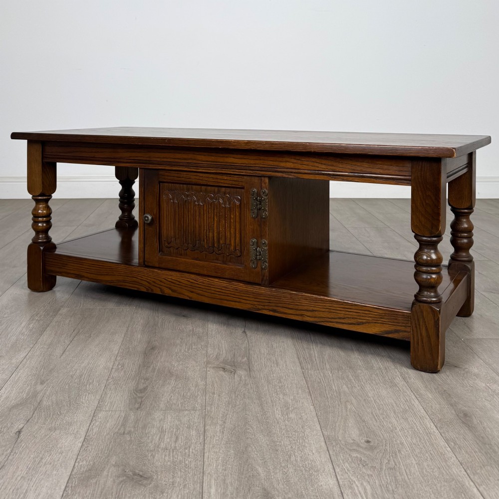 Antique 20th Century Linenfold Coffee Table In Oak View III