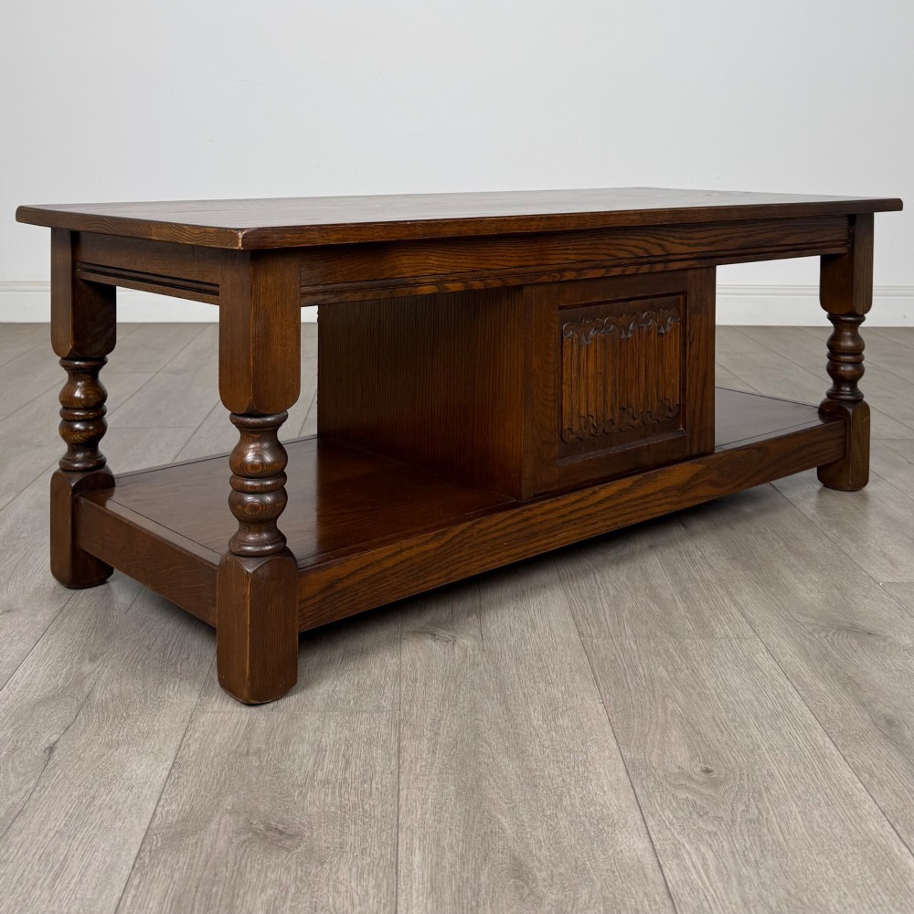 Antique 20th Century Linenfold Coffee Table In Oak View V