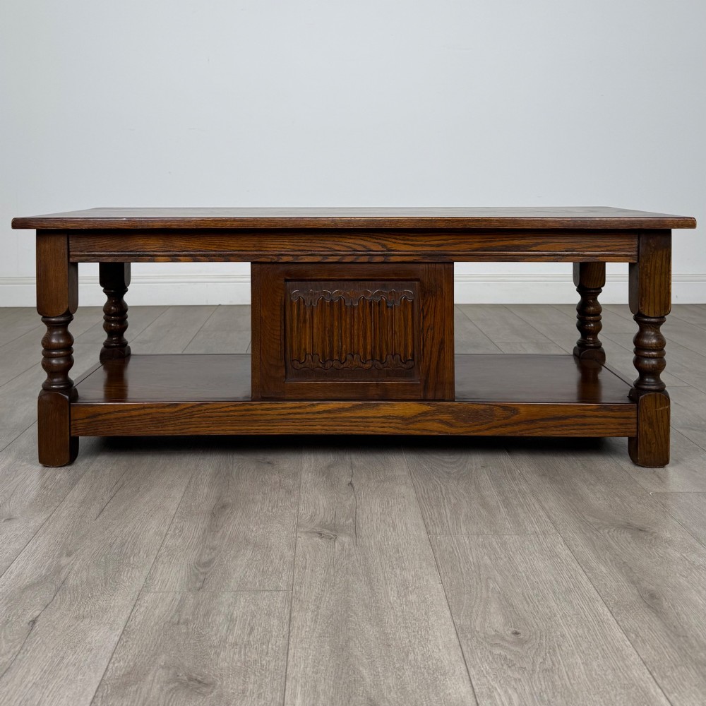 Antique 20th Century Linenfold Coffee Table In Oak View VI