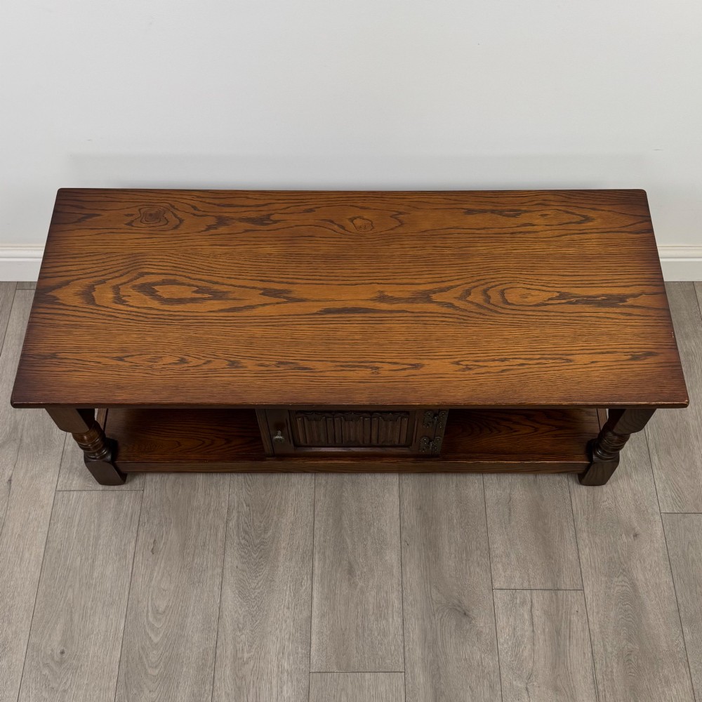 Antique 20th Century Linenfold Coffee Table In Oak View X