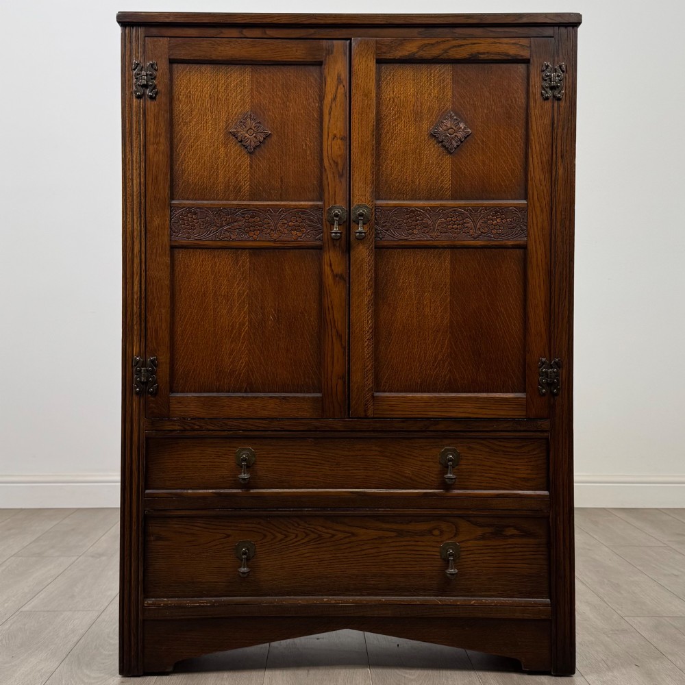 Antique 20th Century Carved Cupboard In Oak