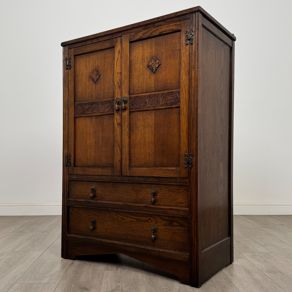 Antique 20th Century Carved Cupboard In Oak View III