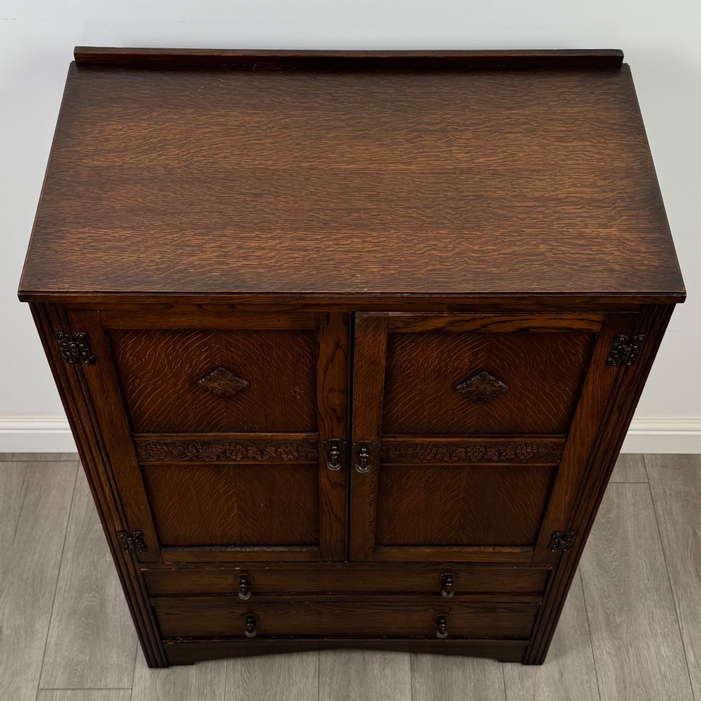 Antique 20th Century Carved Cupboard In Oak View X