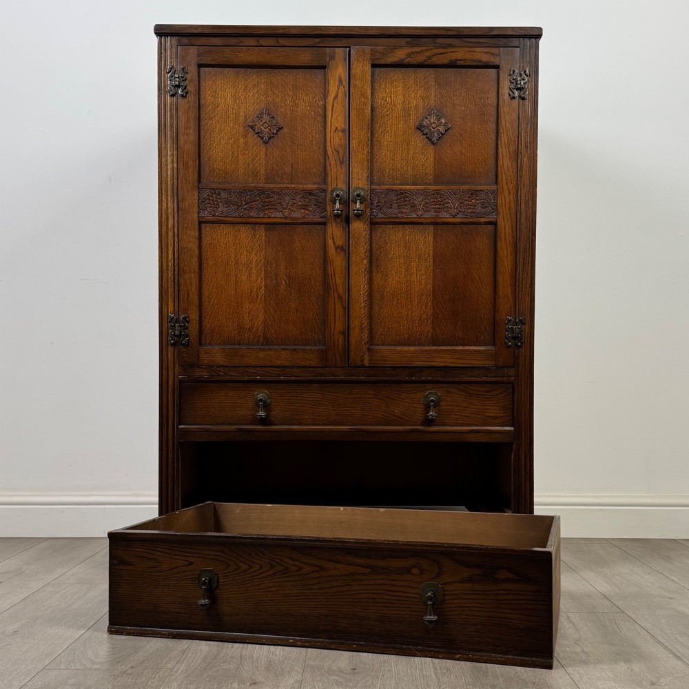 Antique 20th Century Carved Cupboard In Oak View XI
