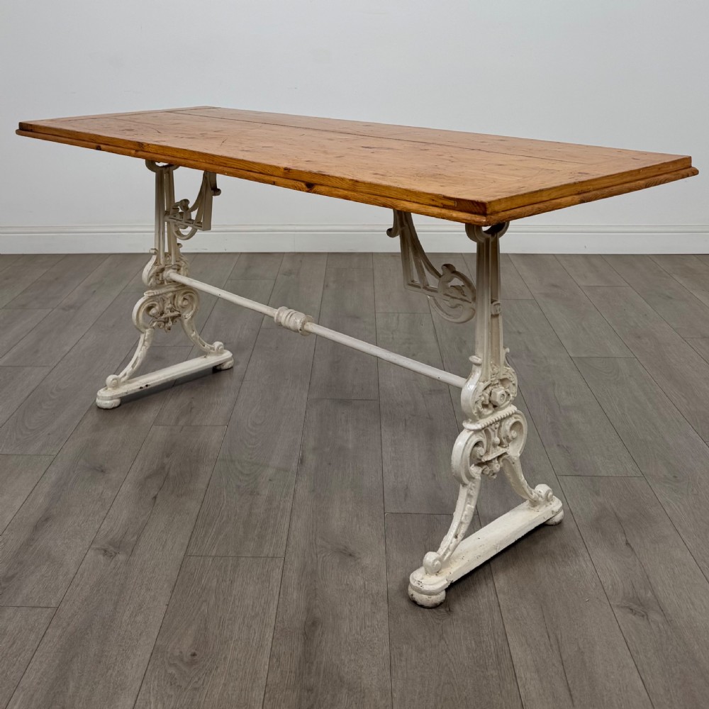 Antique 20th Century Cast Iron Dining Table With Pine Top 