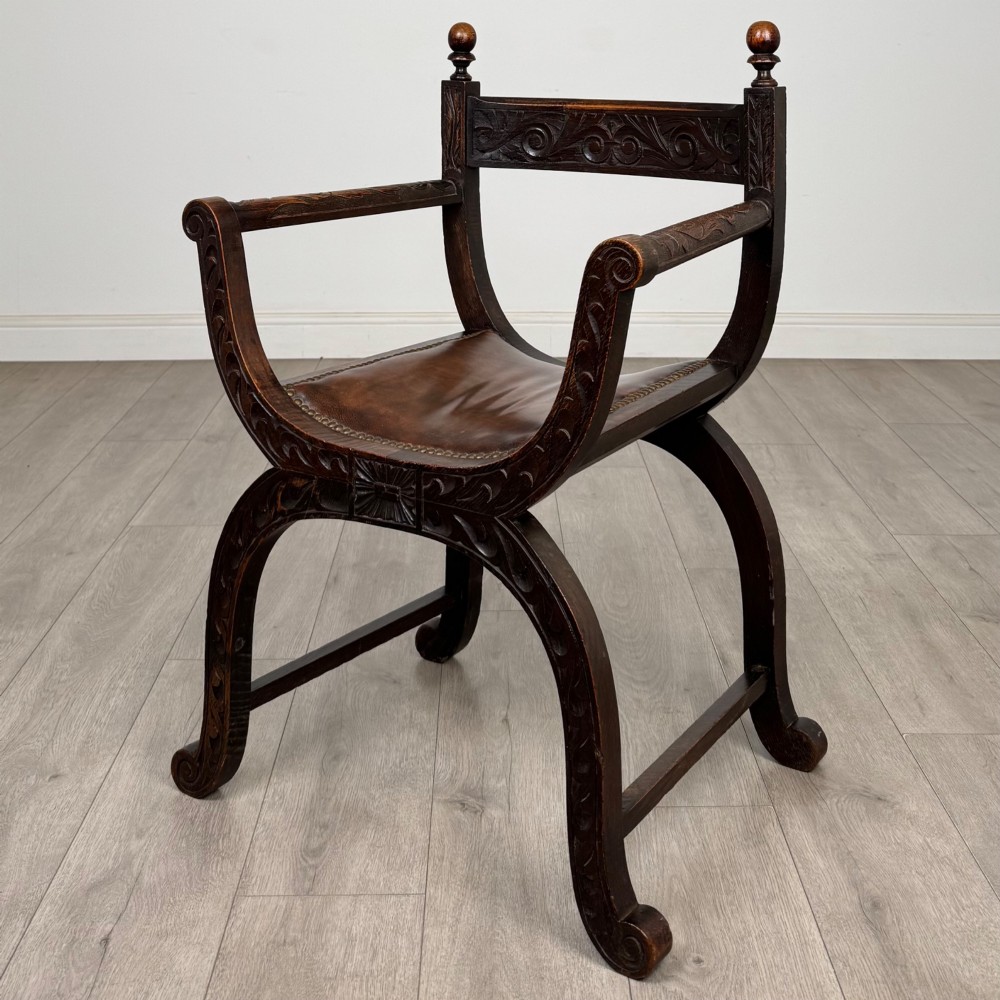 Antique 19th Century Victorian Savonarola Chair In Oak