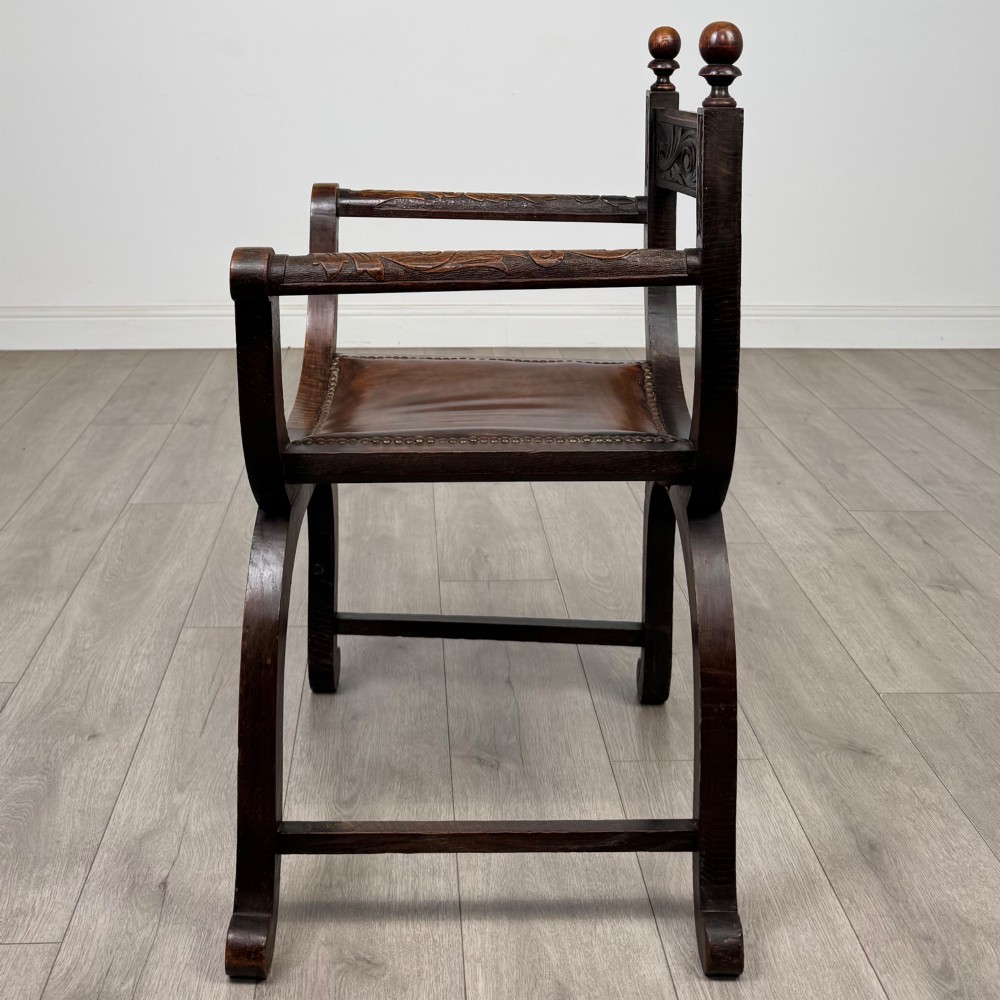 Antique 19th Century Victorian Savonarola Chair In Oak View II