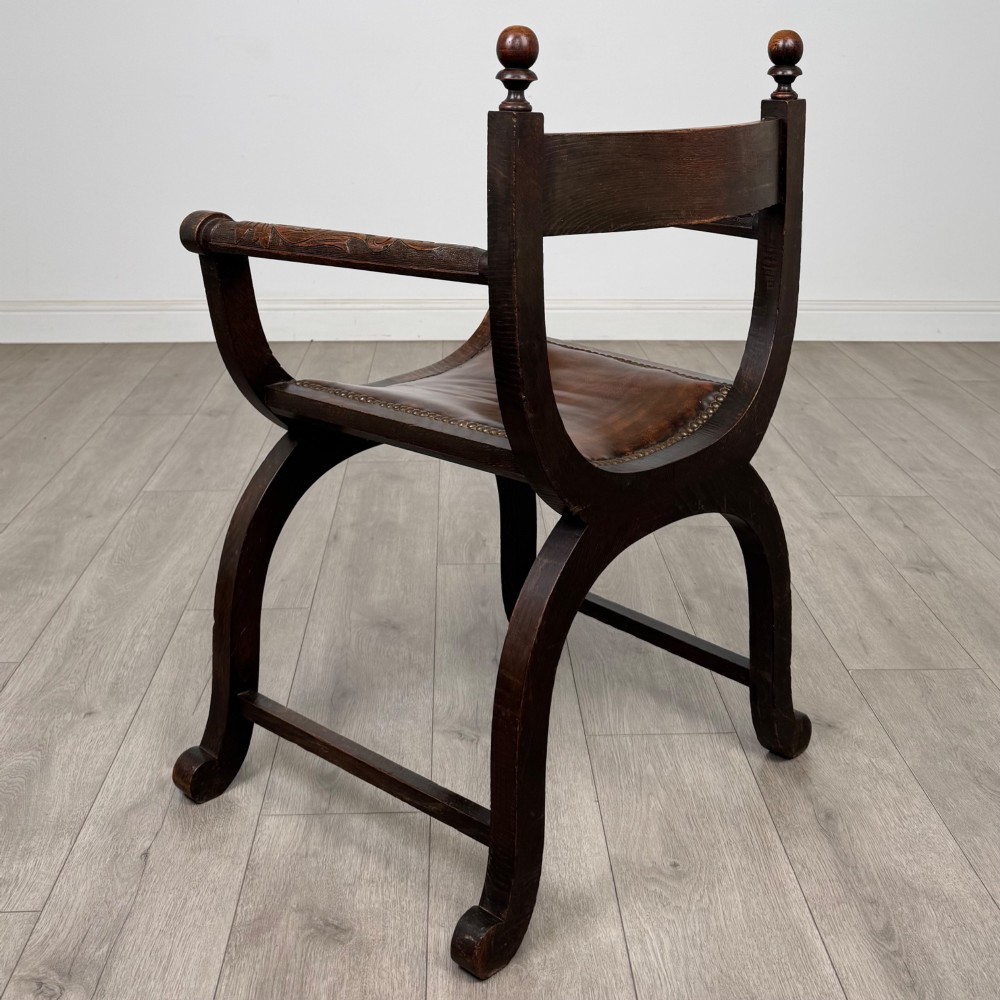 Antique 19th Century Victorian Savonarola Chair In Oak View III