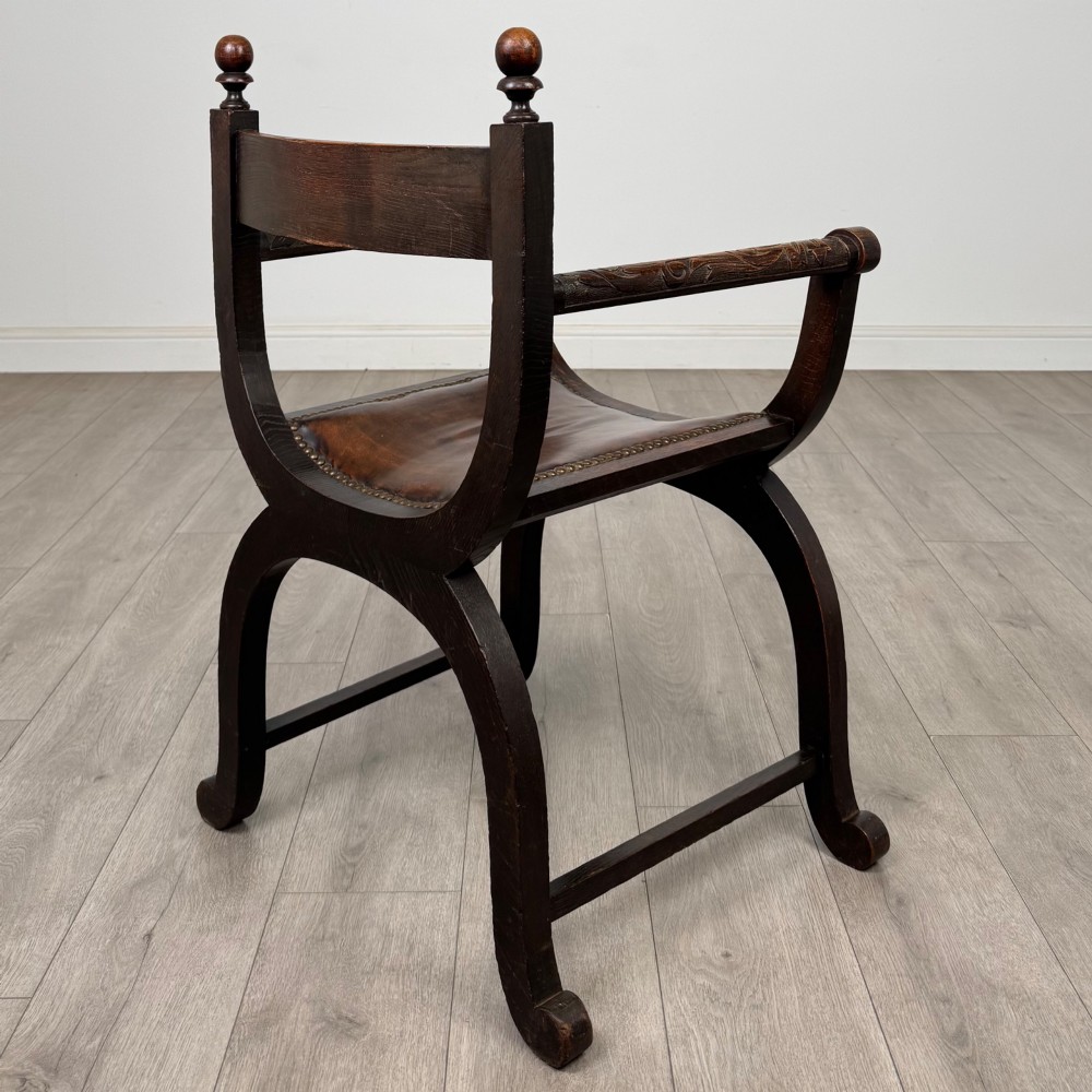 Antique 19th Century Victorian Savonarola Chair In Oak View V