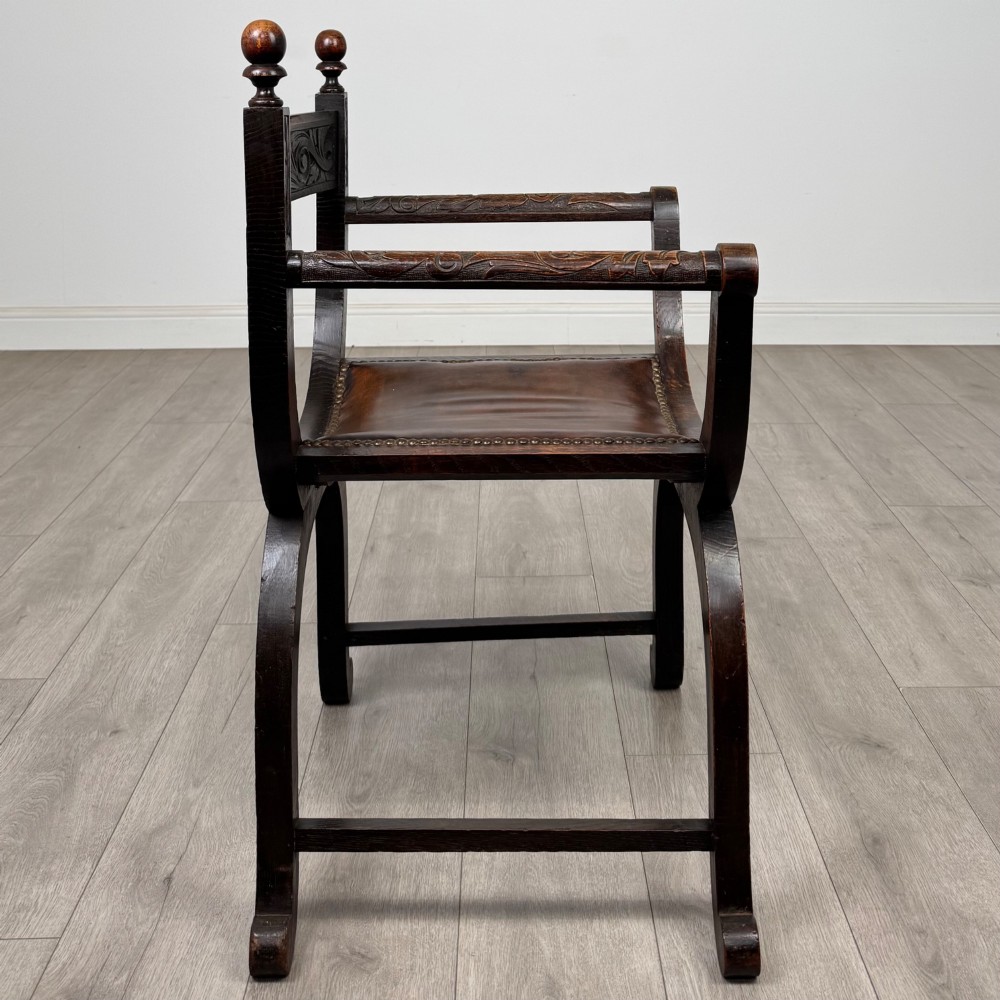 Antique 19th Century Victorian Savonarola Chair In Oak View VI