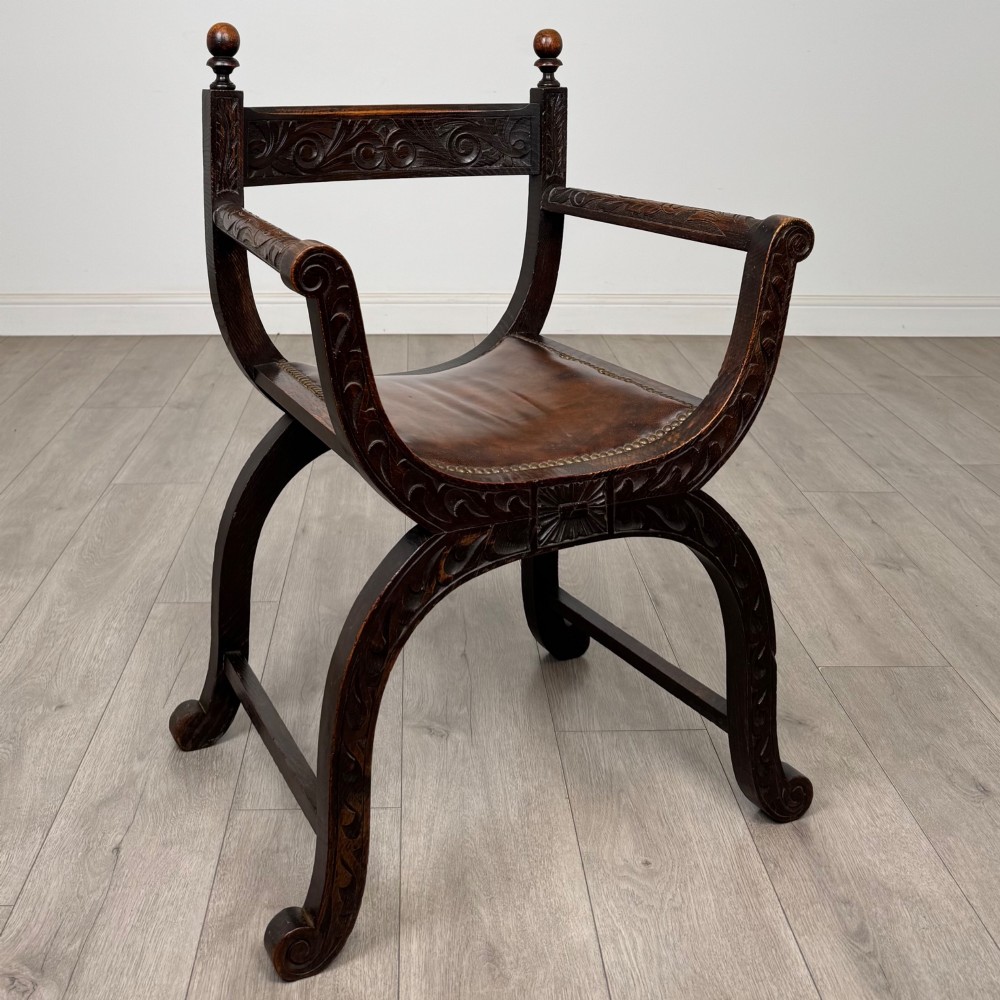 Antique 19th Century Victorian Savonarola Chair In Oak View VII