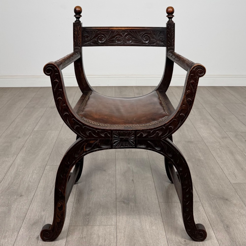 Antique 19th Century Victorian Savonarola Chair In Oak View VIII