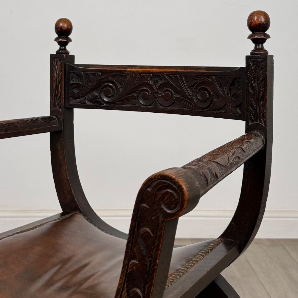 Antique 19th Century Victorian Savonarola Chair In Oak View IX