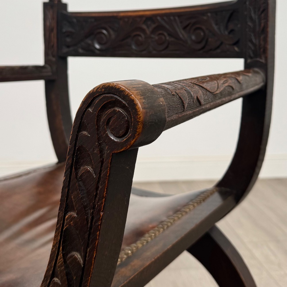 Antique 19th Century Victorian Savonarola Chair In Oak View X