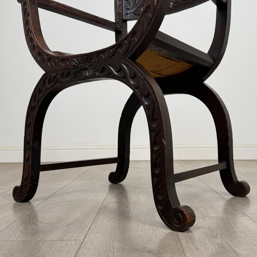 Antique 19th Century Victorian Savonarola Chair In Oak View XI