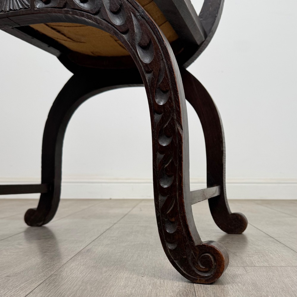 Antique 19th Century Victorian Savonarola Chair In Oak View XII